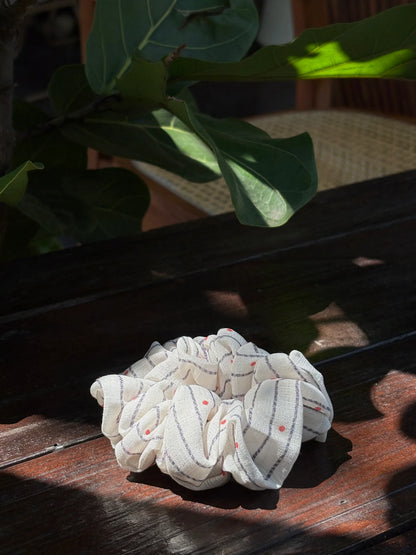 Orange Striped Dot Linen-Blend Scrunchie