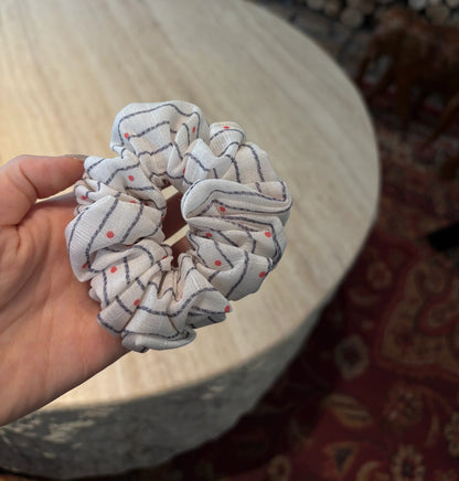 Orange Striped Dot Linen-Blend Scrunchie