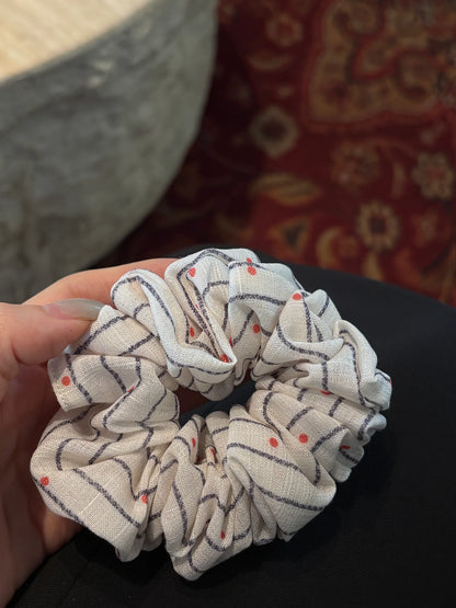 Orange Striped Dot Linen-Blend Scrunchie