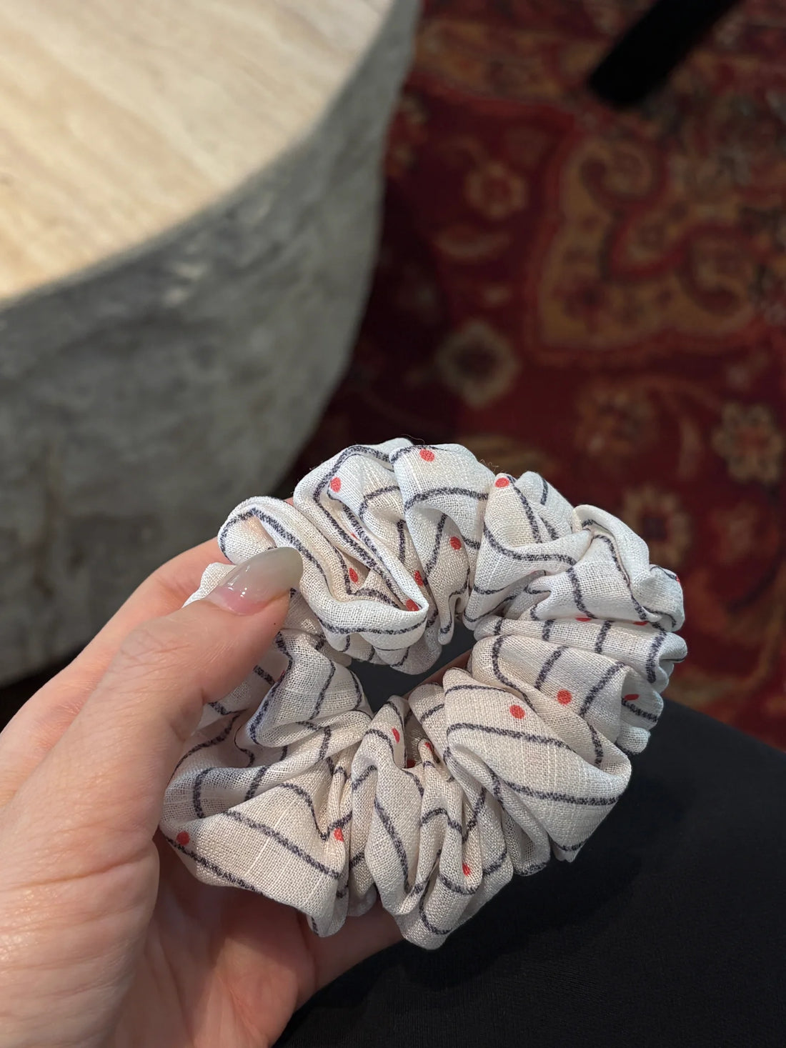 Orange Striped Dot Linen-Blend Scrunchie