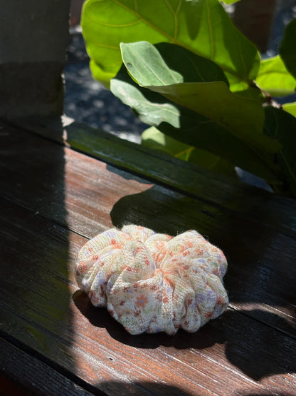 Cream Pastel Floral Scrunchie