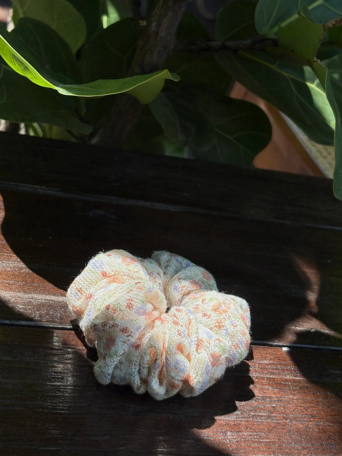 Cream Pastel Floral Scrunchie