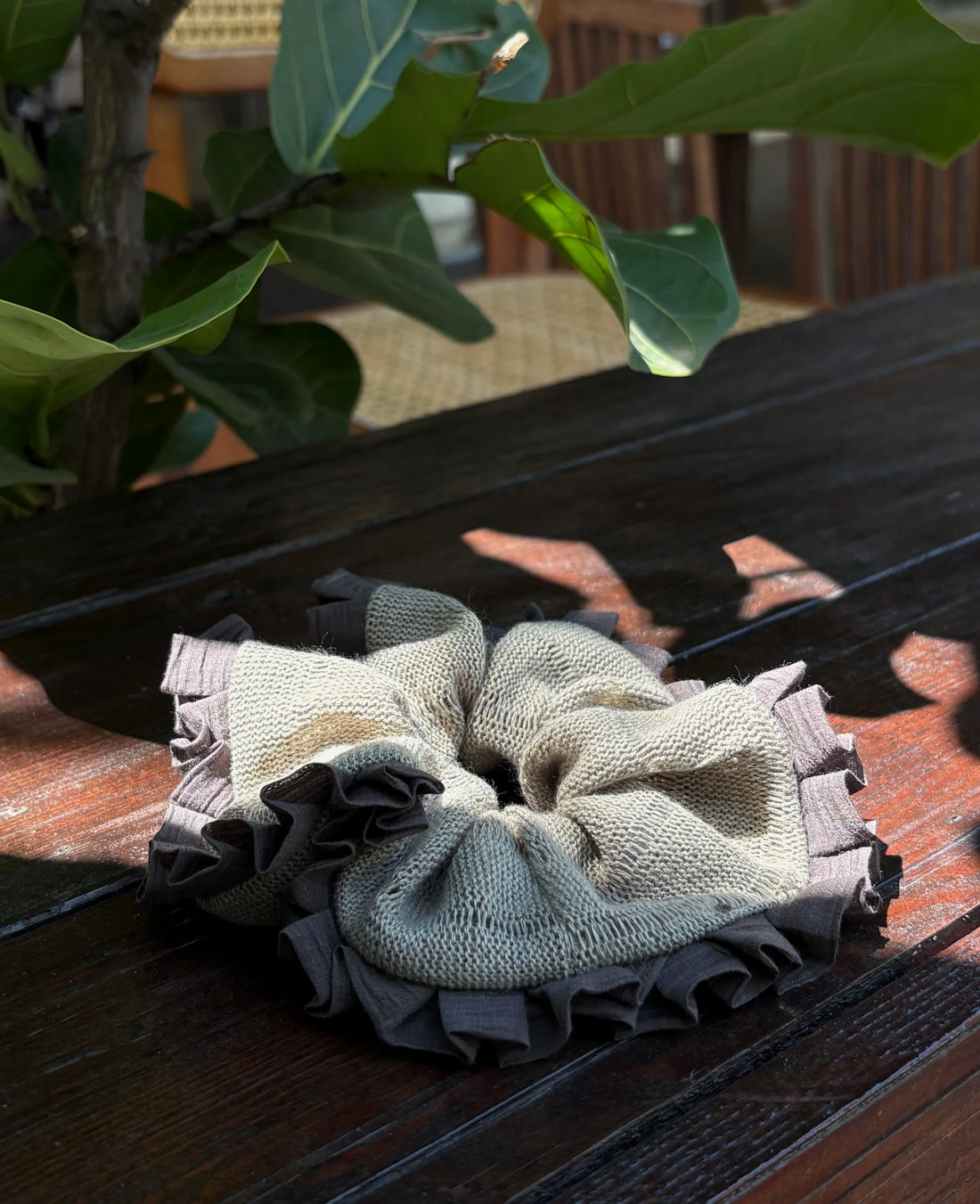 Sage Green and Charcoal Gray Scrunchie