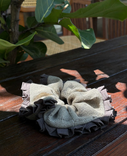 Sage Green and Charcoal Gray Scrunchie