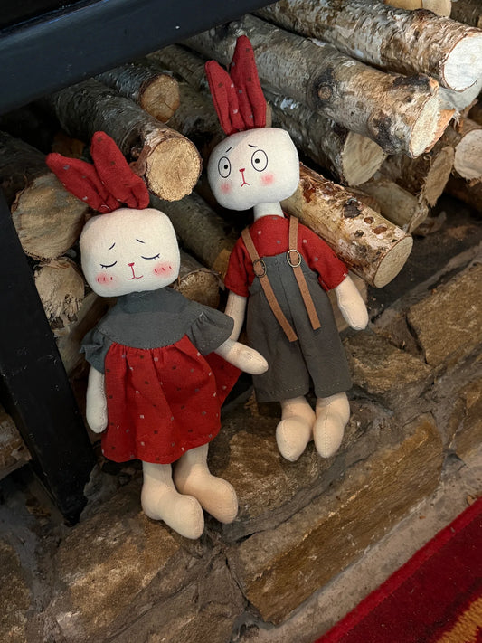 Vintage Bunny Plush Doll Set